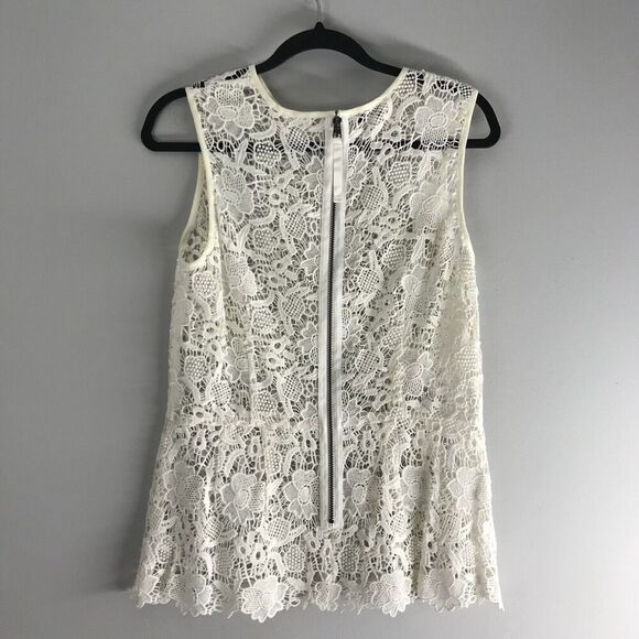 Cabi #800 Size Medium Open Needle Lace Floral Peplum Sheer Tank Exposed Zipper - Picture 7 of 16